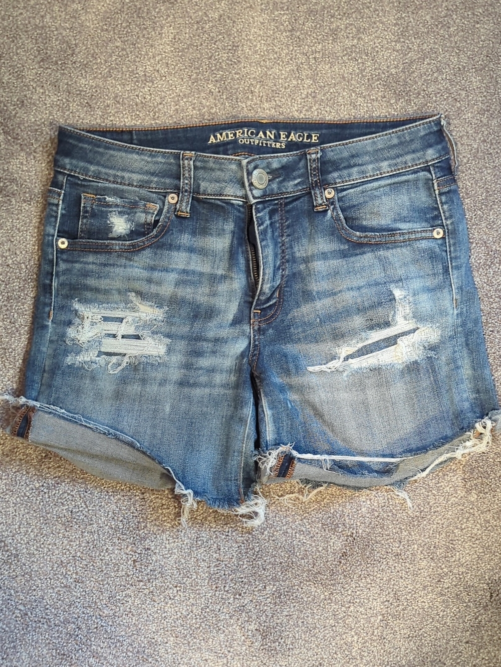 American Eagle Outfitters Blue Distressed Midi Denim Cutoff Shorts